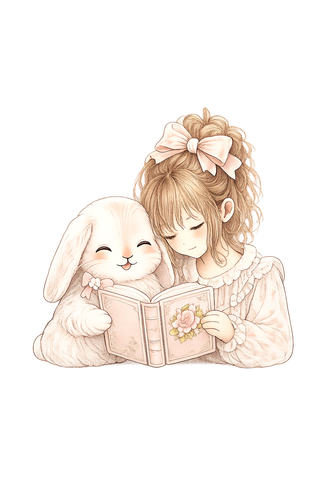 本を読んでるここあとゆきちゃん